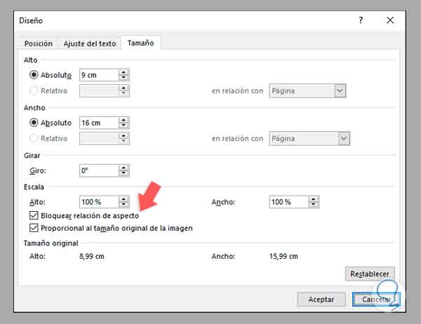 Como hacer foto Tamaño Carnet en Word - Desactivar la función de escalado
