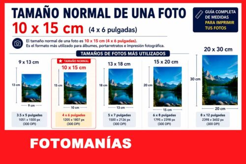Medida normal de una foto 10 x 15 cm o 4 x 6 pulgadas. Tamaño normal de una foto en centímetros y comparación con otros tamaños estándar para imprimir fotografías.