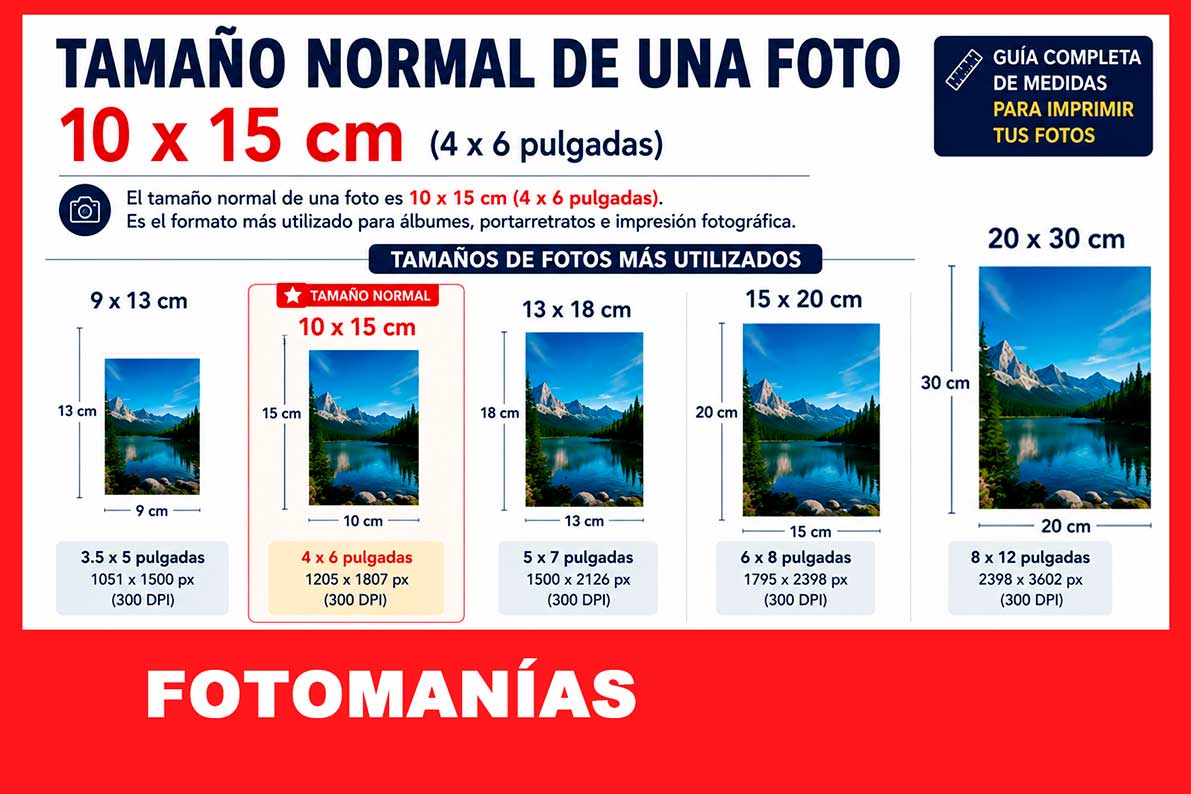 Medida normal de una foto 10 x 15 cm o 4 x 6 pulgadas. Tamaño normal de una foto en centímetros y comparación con otros tamaños estándar para imprimir fotografías.