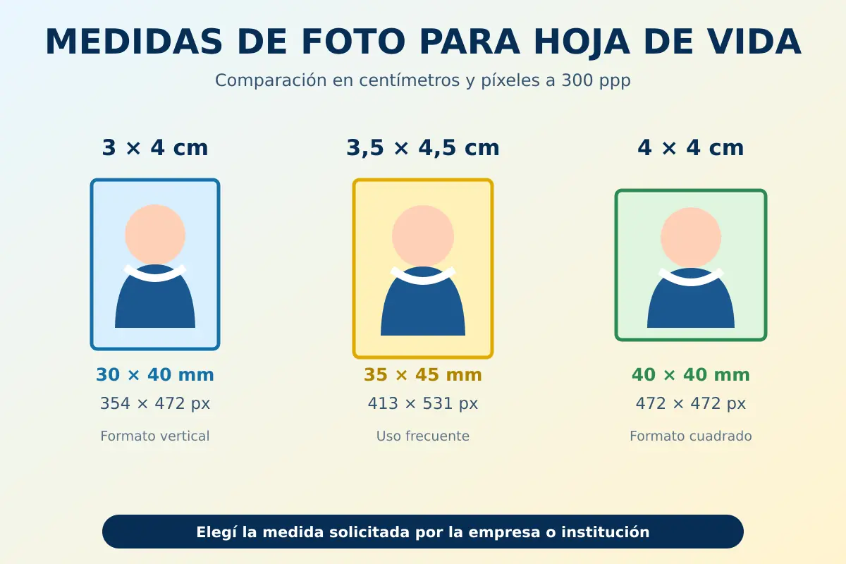 Medidas de foto para hoja de vida en centímetros y píxeles